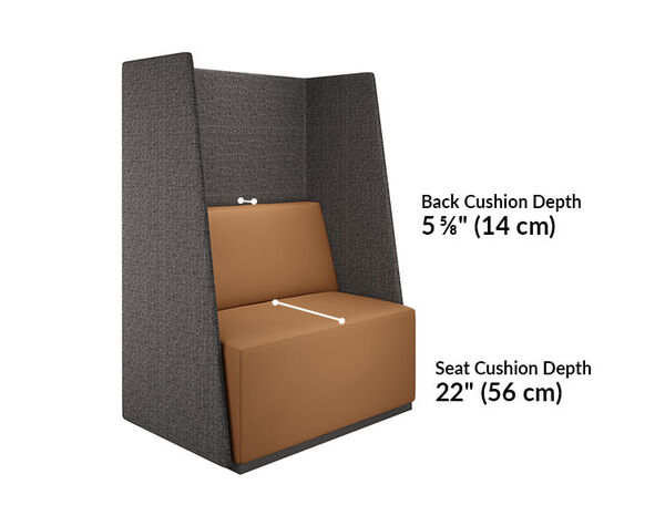 The High Back Chair has a seat depth of 22 inches and a back cushion depth of 5 5/8 inchees.