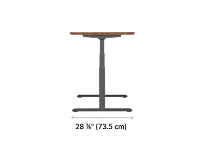 Vari electric standing desk leg base is 28 and 7 eights deep