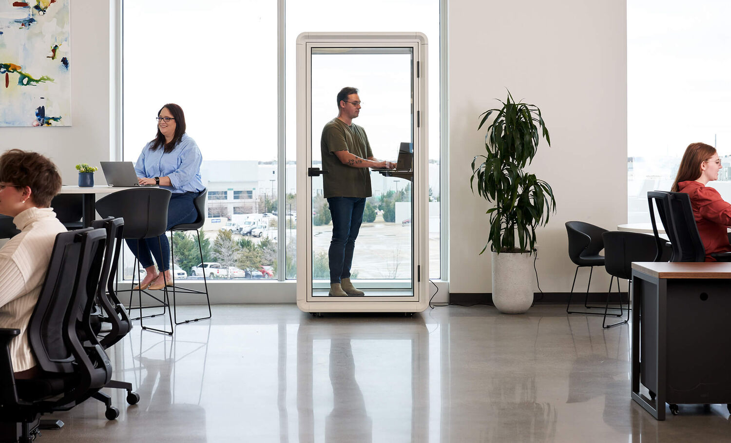 angle view of the privacy booth in an workspace