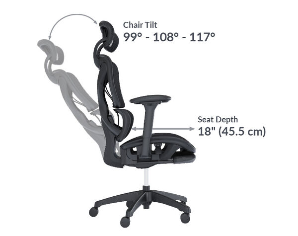 Vari ComfortFlex Office Chair headrest width is 11 inches and seat width is 19 and a half inches