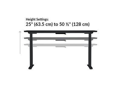 The height settings of the Electric Standing Desk 60x30 Black range from 25.5 inches to 50.5 inches tall