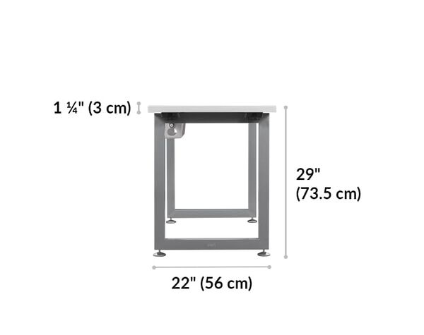 white vari table 60 by 24 length 22 inches. Height 29 inches. Table top thickness 1 and a quarter inches. 
