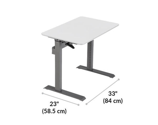vari standing workstation legs are 23 inches long and 33 inches wide