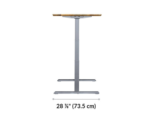 The base of the Electric Standing Desk 60x30  Reclaimed Wood with Silver Legs  28.88 inches deep