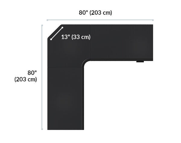 L-Shape Electric Standing Desk in black is 80 inches wide and 80 inches deep