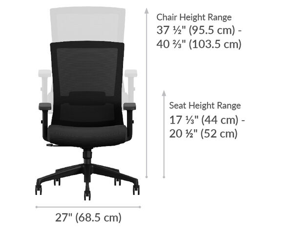 Vari essential task chair height max is forty inches high