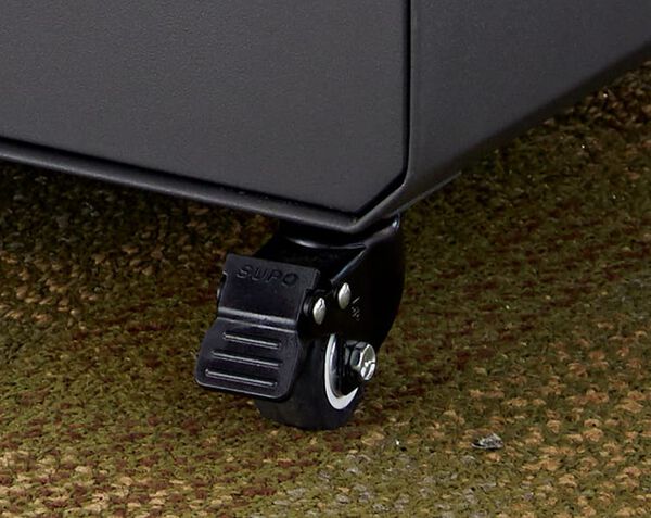 closeup of roll-and-lock casters