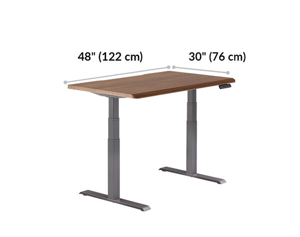 Electric Standing Desk with ComfortEdge 48x30 Walnut is 48 inches wide and 30 inches deep