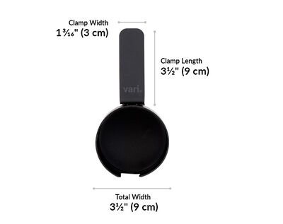 cup holder is 3 and a half inches long with a clamp length of 3 and a half