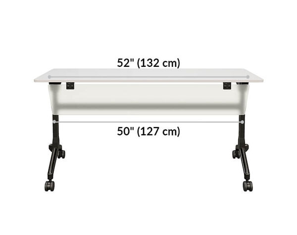 flip top training table modesty panel base is 50 inches wide and top is 52 inches wide