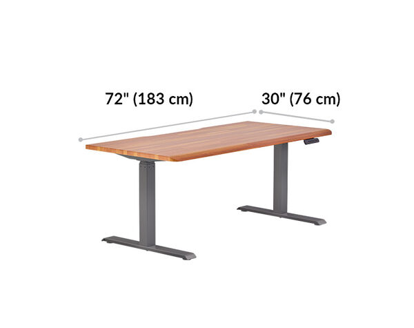 Electric Standing Desk 72x30 Butcher Block is 72 inches wide and 30 inches deep