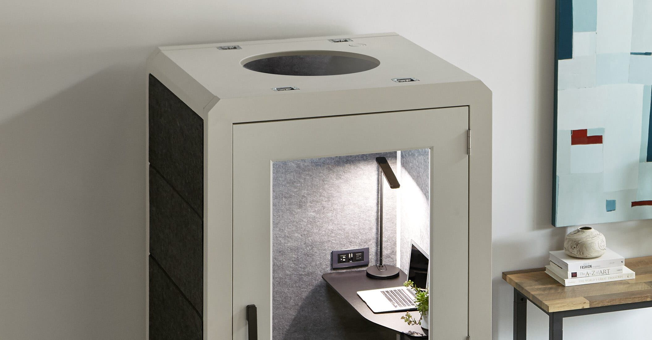 overhead view of the vari privacy booth in an office setting