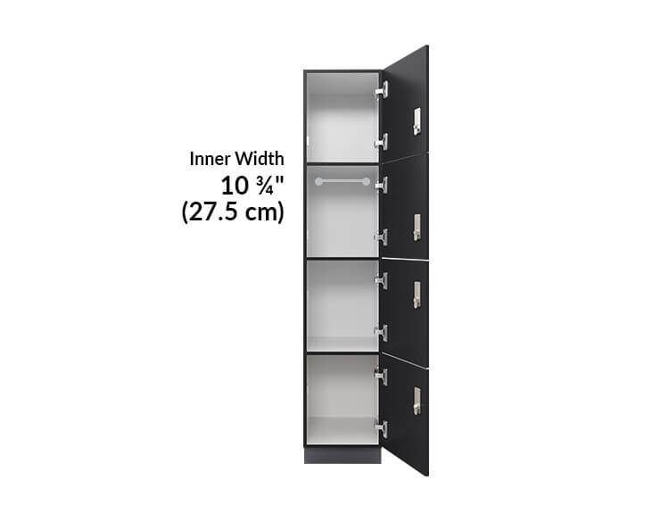 four tier locker is 10 and three quarter inches wide