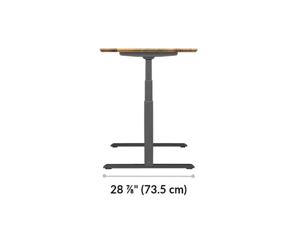 vari electric standing desk 60 by 30 leg base is 28 and 7 eighth inches deep 