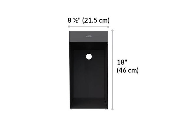 vari hanging desk cubby is 8 and a half inches wide and 18 inches tall