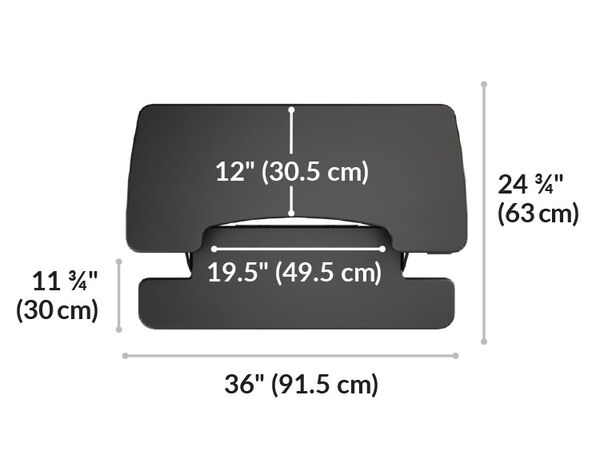 Dimension image that shows the surface area of the desk is 36 inches wide and 24.75 inches deep
