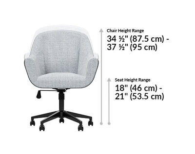 upholstered conference chair height ranges from 34 and a half inches to 37 and a half inches
