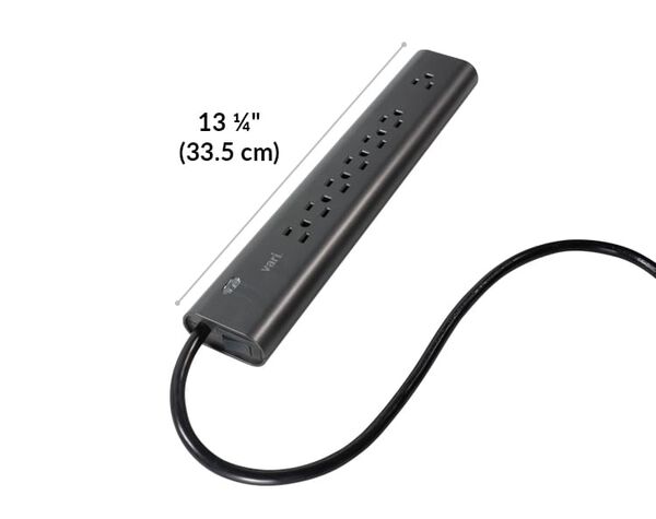 vari power strip 8 feet base width 13 and a quarter inches