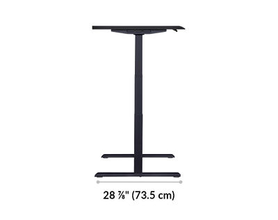 The base of the Electric Standing Desk with ComfortEdge™ 48x30 black top and black legs goes from 25 inches to 50.5 inches tall