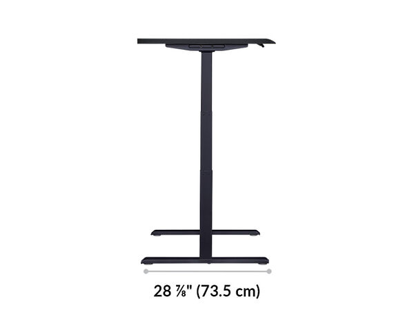 The base of the Electric Standing Desk with ComfortEdge™  48x30  black top and black legs goes from 25 inches to 50.5 inches tall
