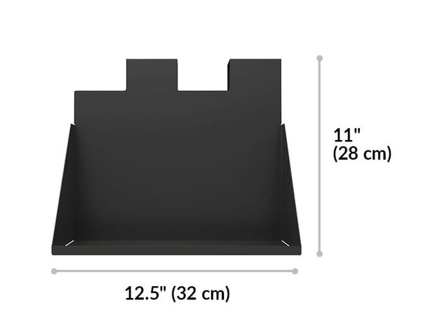 quickflex cube hanging shelf is twelve and a half inches wide and eleven inches tall