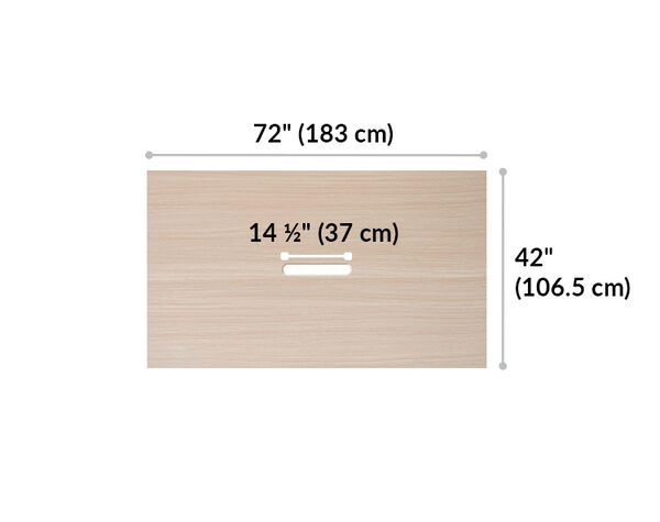 overhead view of lightwood conference table that is seventy two inches long