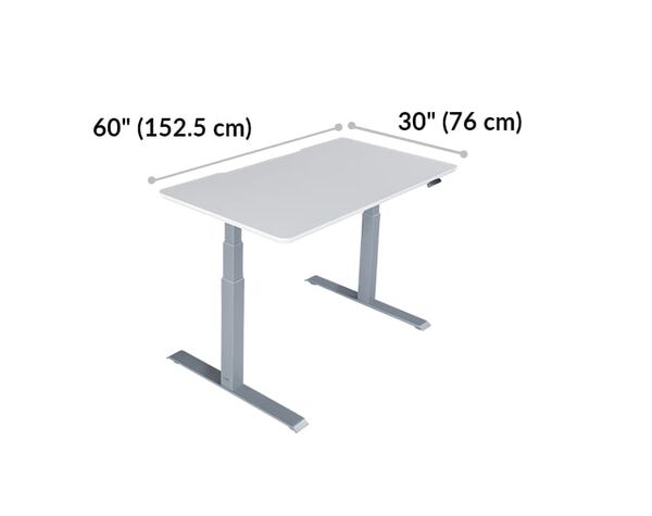 Vari electric standing desk tabletop is 60 inches wide and 30 inches long
