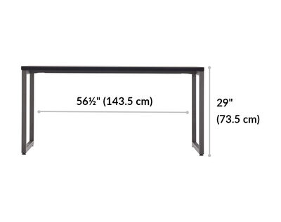 black table 56.5 inches wide from the inside of the table legs and 29 inches tall from ground to table top