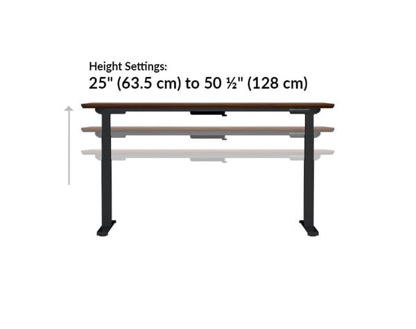 The height settings of the Electric Standing Desk 72x30  Darkwood ranges from 25.5 inches to 50.5 inches tall