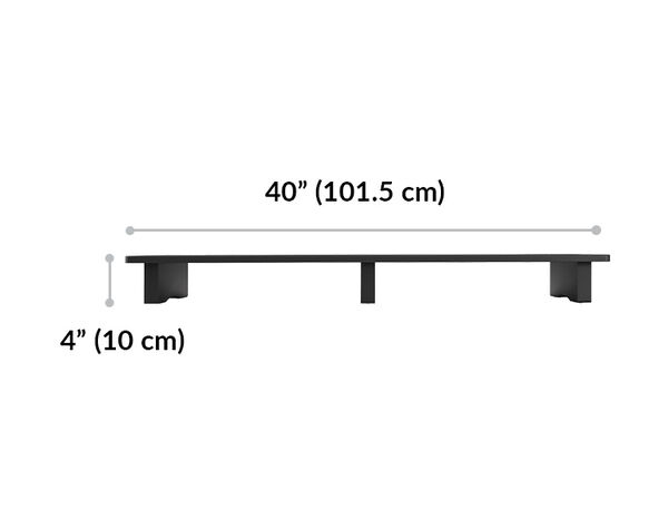 vari desk shelf is 40 inches wide and 4 inches tall