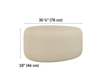 Small ottoman is 30 and a quarter inches long. Height is 18 inches.