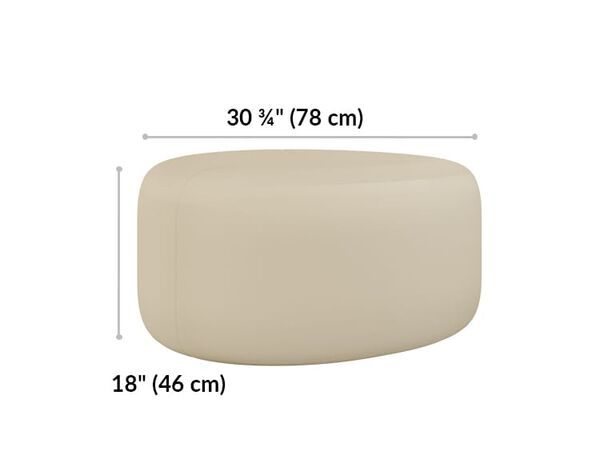 Small ottoman is 30 and a quarter inches long. Height is 18 inches.