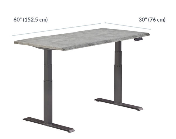 Electric Standing Desk ComfortEdge™ 60x30 Concrete is 60 inches wide and 30 inches deep