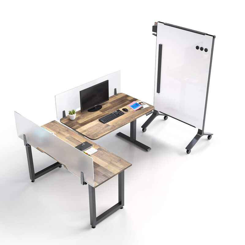 Personal workstation made with added panels, marker board, and table for increased distance image number null