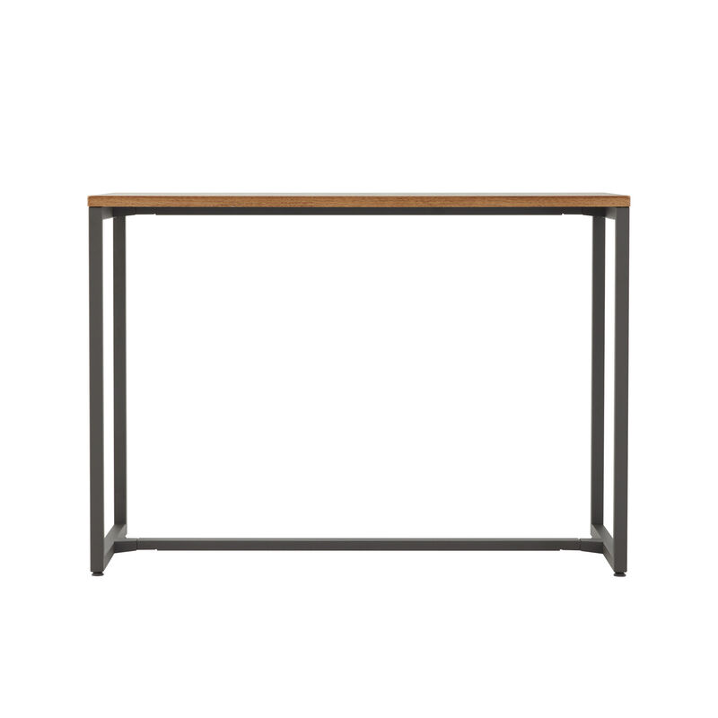 front view of the standing work table completely open in the center allowing room for a chair to be placed under image number null