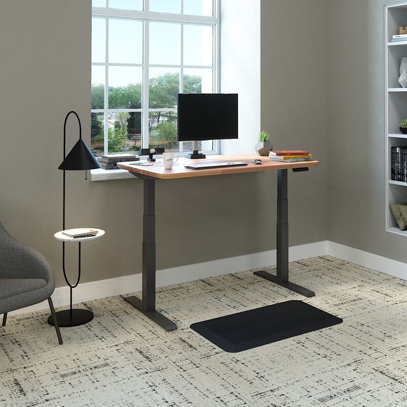 vari electric standing desk 48 by 30 in butcher block in home office setting with accessories image number null