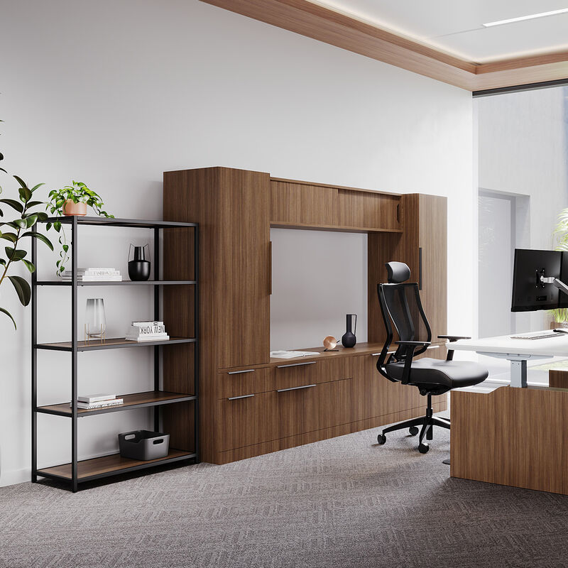 5-tier shelf in walnut setup in an office environment image number null