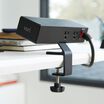 back view of power hub black installed on desk