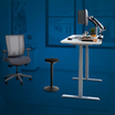 Everyday sit stand office set with blue background
