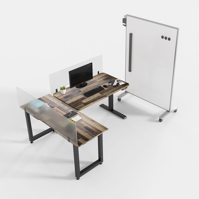 Personal workstation made with added panels, marker board, and table for increased distance image number null