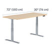 Electric Standing Desk with ComfortEdge in 72x30 Light Wood Silver is 30 inches deep and 72 inches wide