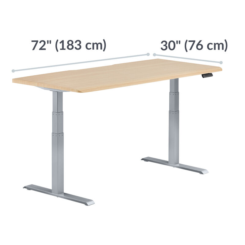 Electric Standing Desk with ComfortEdge in 72x30 Light Wood Silver is 30 inches deep and 72 inches wide image number null
