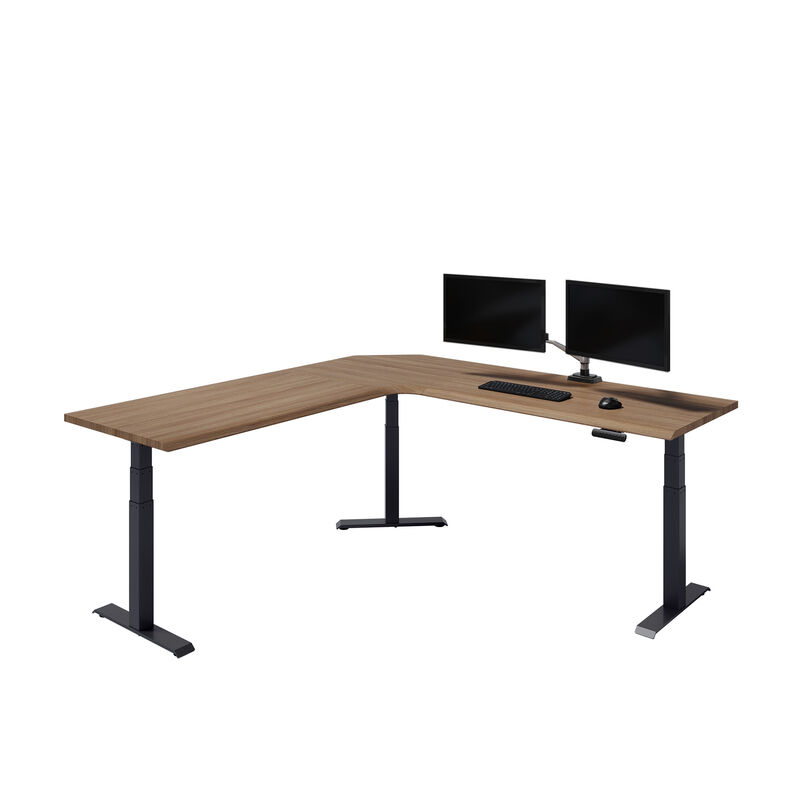 overview image of walnut l shape with monitor on desk image number null