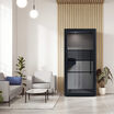 one person privacy booth in the black finish against a wall in an office space