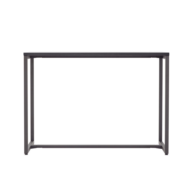front view of the standing work table completely open in the center allowing room for a chair to be placed under image number null