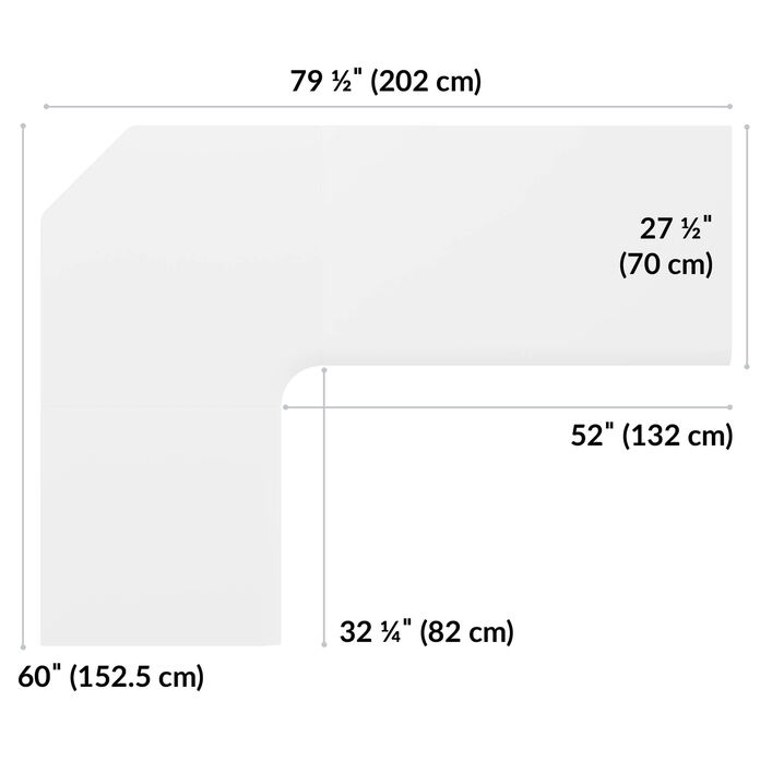 overhead view of L-shape standing desktop that is eighty inches wide and sixty inches deep image number 3