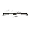 overhead view of the dual monitor arm from one end of the arm to the post is twenty and one quarter inches long