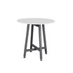 Standing Round Table with a white table top and slate color legs