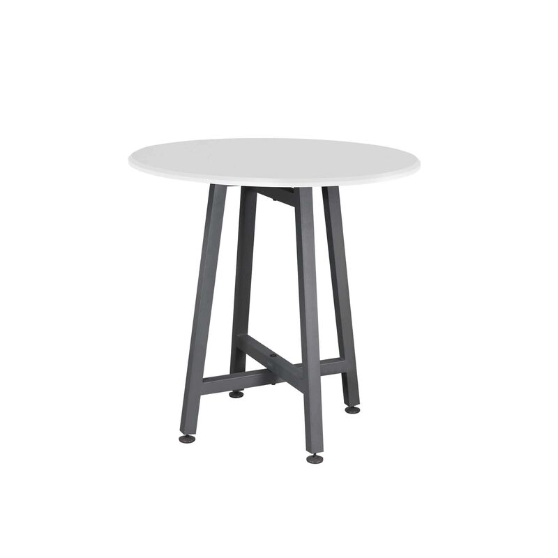 Standing Round Table with a white table top and slate color legs image number null