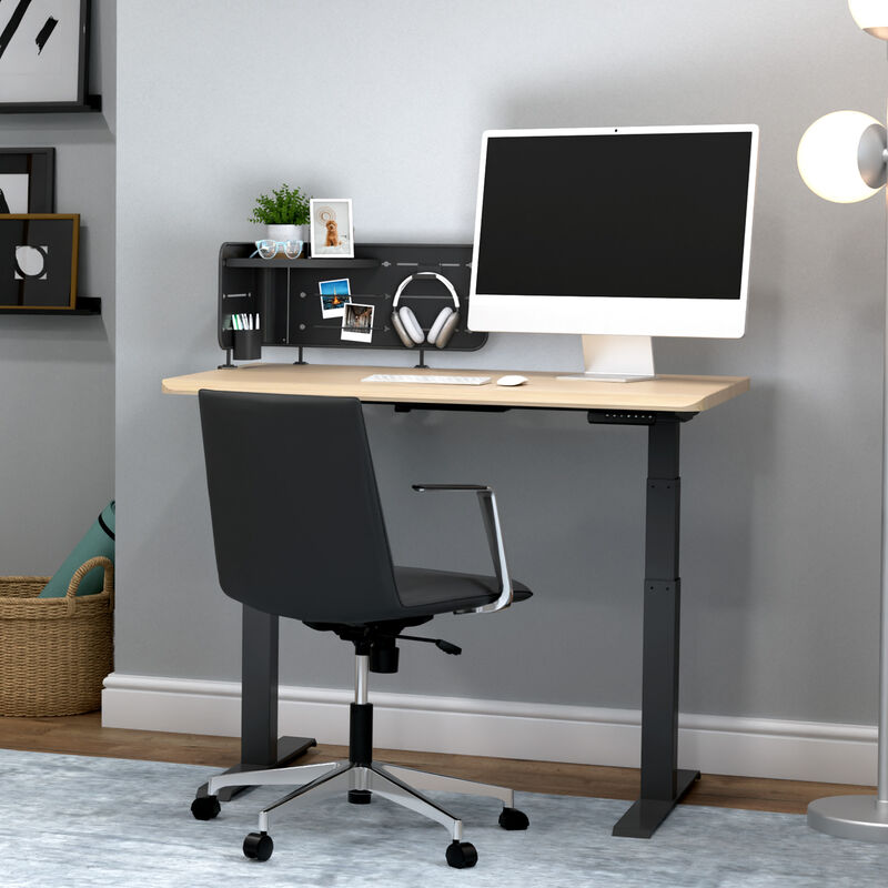 zoomed out desk with corner accessory panel installed with accessories image number null